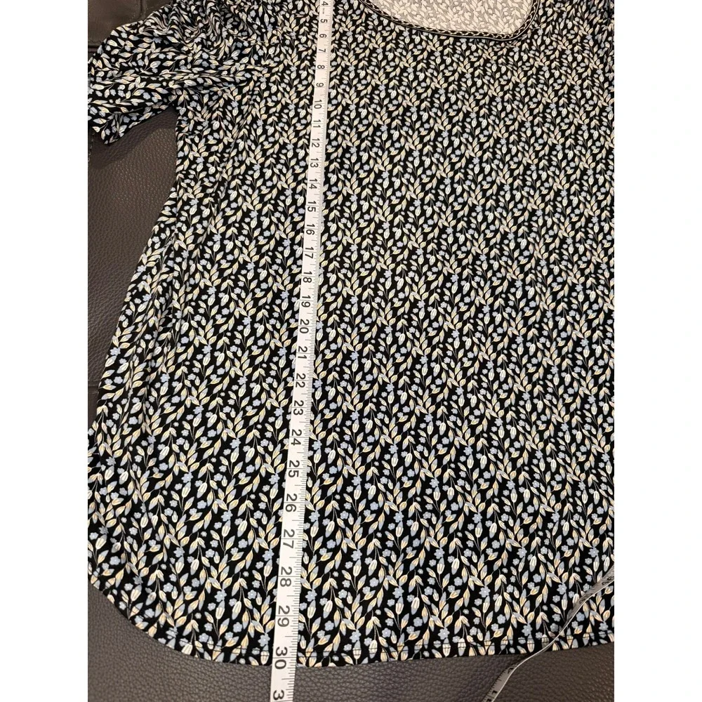 Max Studio London Puff Sleeve Floral Top Black Blue Women XL 3W02W38